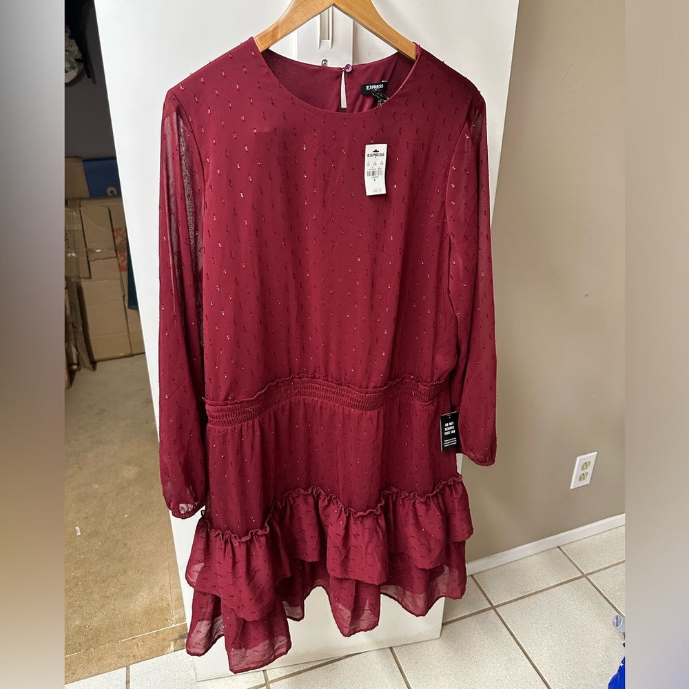 Express Deep Red Textured Dress
